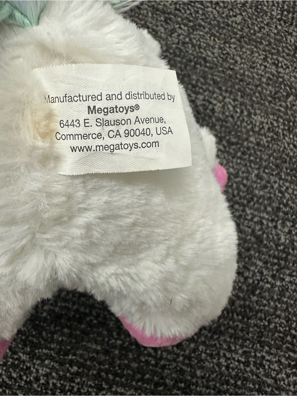 Megatoys Unicorn Baby Doll 10in Plush Soft Body Blue Eyes White Pink Hood - Picture 5 of 7